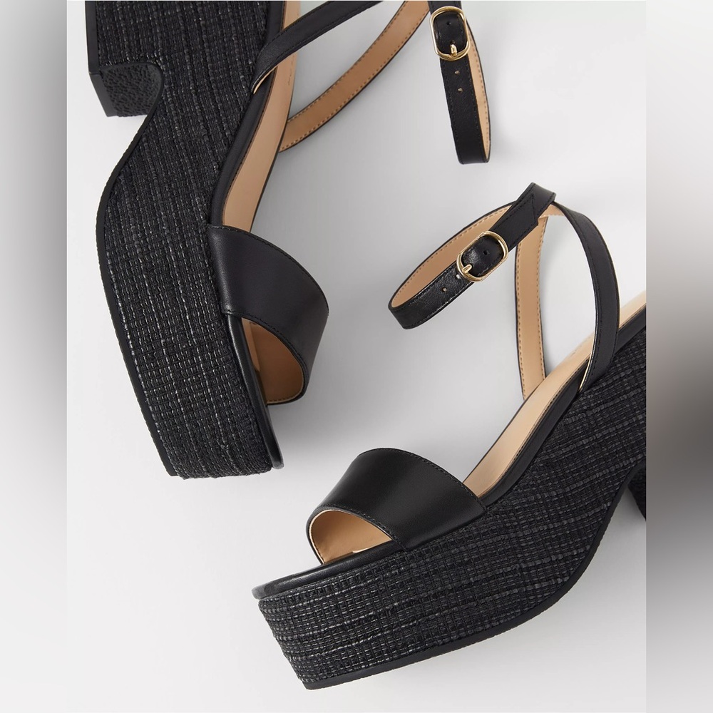 Ann Taylor Straw Platform Ankle Strap Sandals 839587
